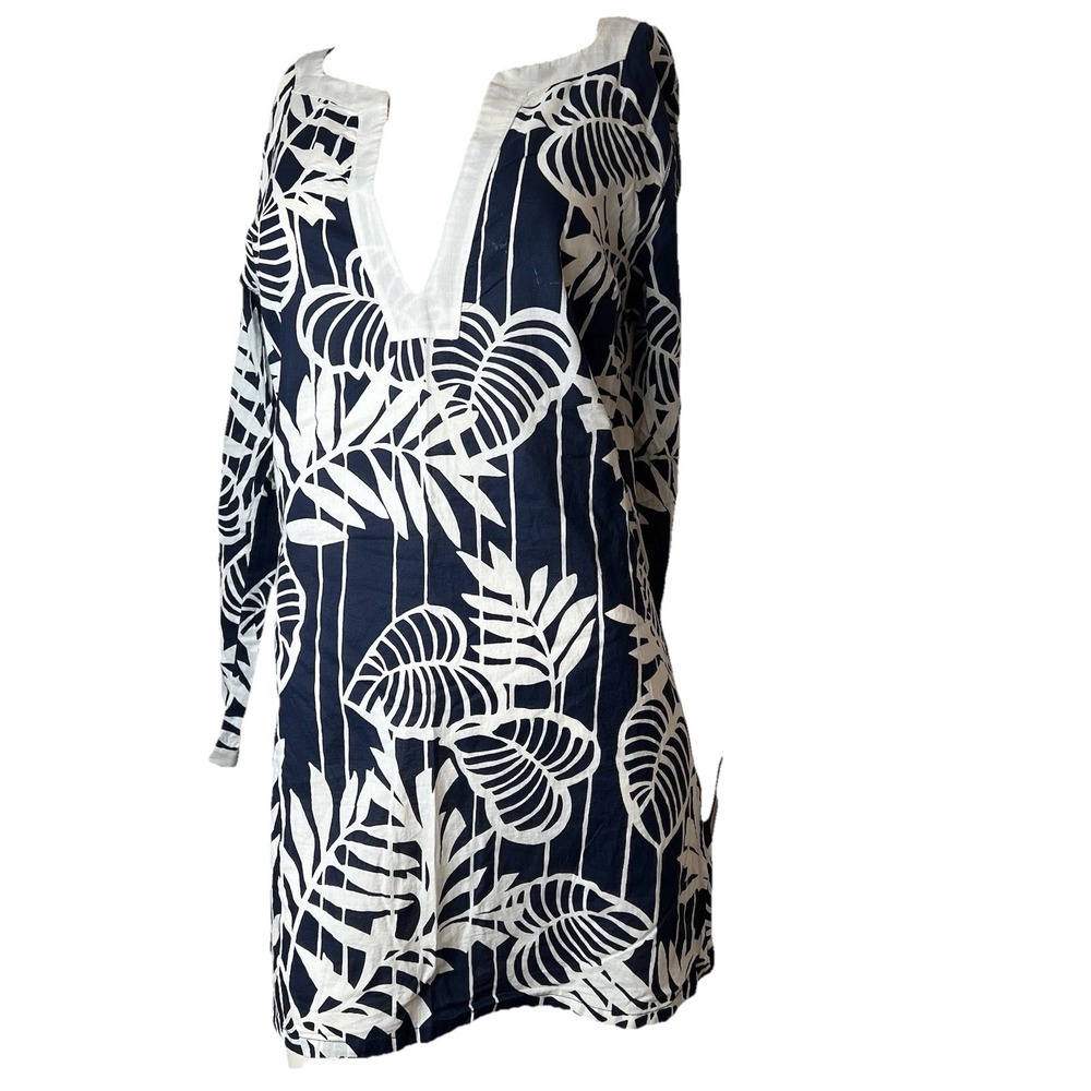 CALVIN KLEIN COTTON COVERUP Size M TROPICAL‎ NAVY BLUE LONG SLEEVE SHIRT